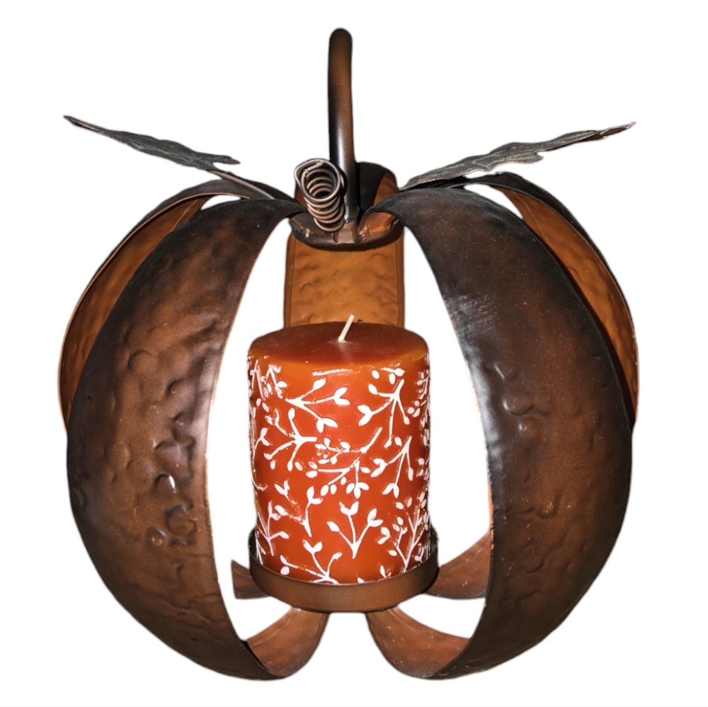 Hammered Metal Pumpkin Pillar Candle Holder